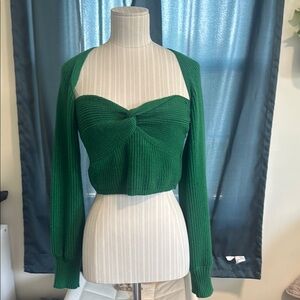 Green Women's Knitted Top Set with bolero